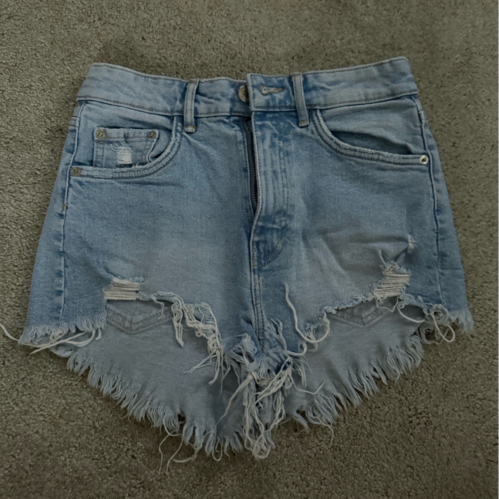 Zara Blue Jean Shorts Distressed Denim
